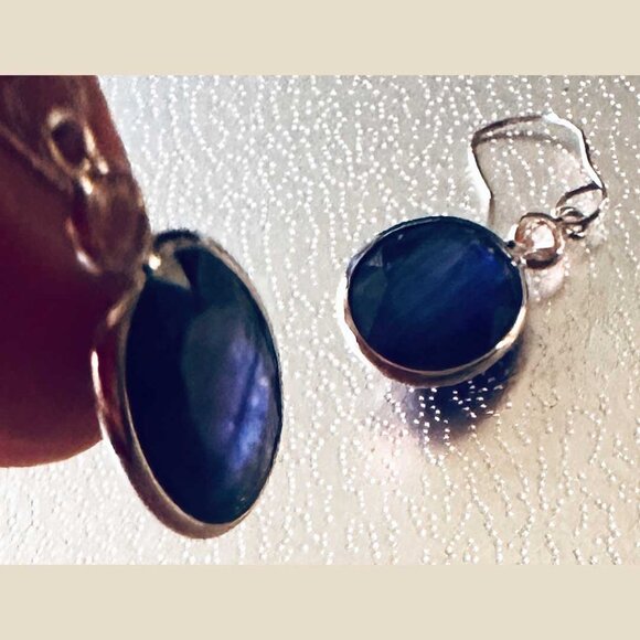 NWOT Lovely 14K WG Deep Blue Sapphires and White Sapphires Hook Earrings - Picture 6 of 6